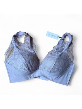 UNDERSTANCE Uplift Plunge Wireless Lace Bra Lilac Pale Mauve 36D